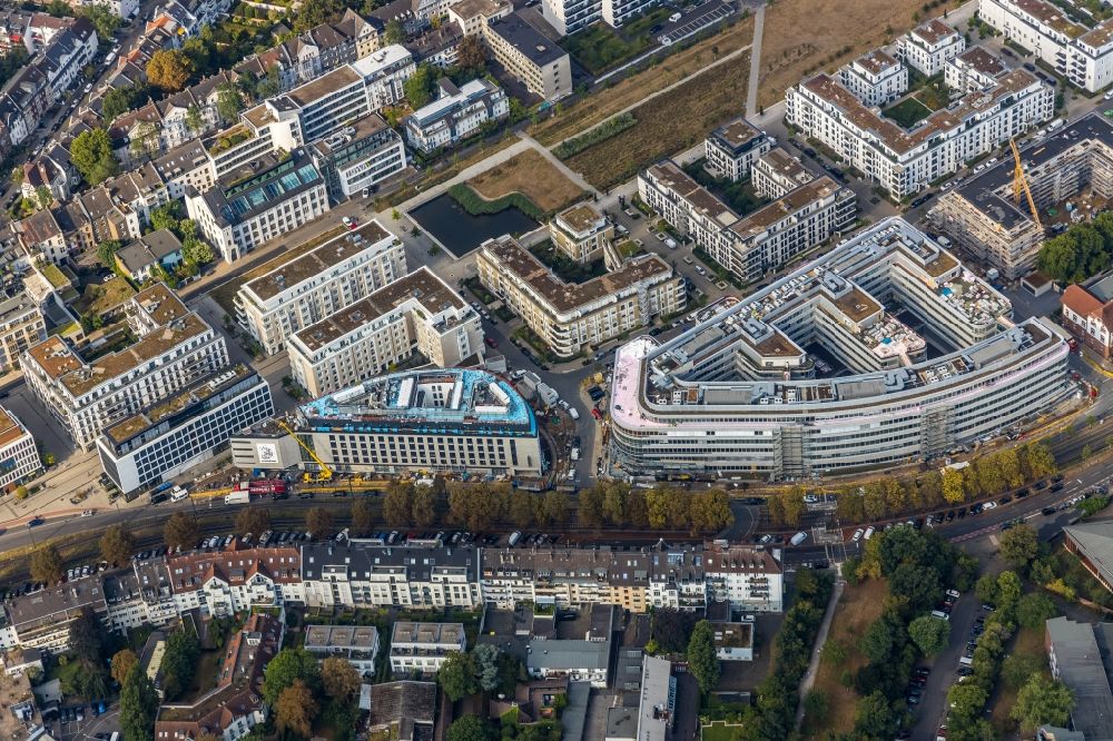 Luftaufnahme Düsseldorf - Baustelle zum Neubau einer Mehrfamilienhaus-Wohnanlage im Stadtquartier BelsenPark in Düsseldorf im Bundesland Nordrhein-Westfalen, Deutschland