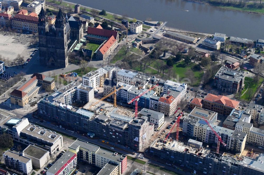 Luftbild Magdeburg - Baustelle zum Neubau einer Mehrfamilienhaus-Wohnanlage im Stadtteil Werder in Magdeburg im Bundesland Sachsen-Anhalt, Deutschland