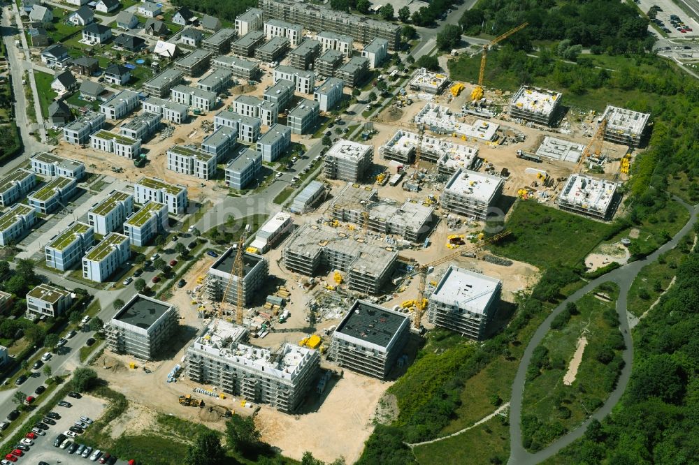 Berlin von oben - Baustelle zum Neubau einer Mehrfamilienhaus-Wohnanlage am Sternblütenweg im Ortsteil Bohnsdorf in Berlin, Deutschland