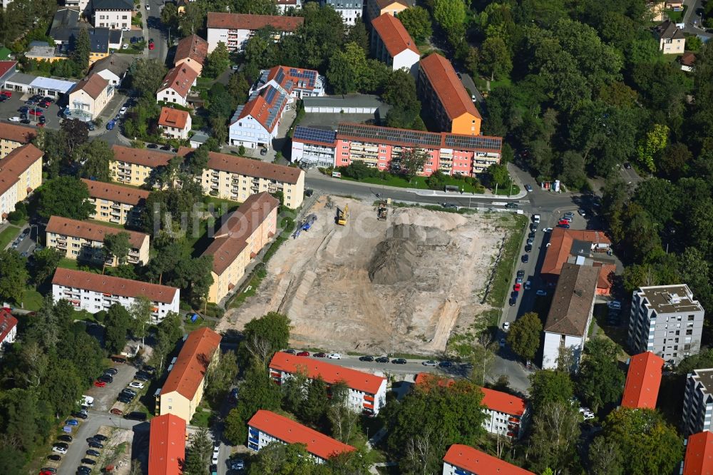 Luftaufnahme Erlangen - Baustelle zum Neubau einer Mehrfamilienhaus-Wohnanlage an der Stitzingstraße in Erlangen im Bundesland Bayern, Deutschland