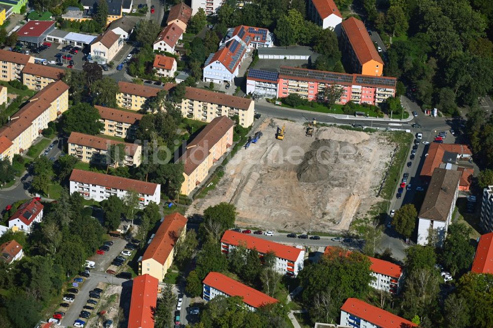 Erlangen von oben - Baustelle zum Neubau einer Mehrfamilienhaus-Wohnanlage an der Stitzingstraße in Erlangen im Bundesland Bayern, Deutschland
