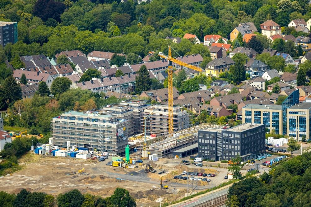 Bochum von oben - Baustelle zum Neubau einer Mehrfamilienhaus-Wohnanlage 7 Stones im Ortsteil Wiemelhausen in Bochum im Bundesland Nordrhein-Westfalen, Deutschland