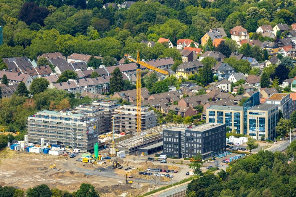 Luftbild Bochum - Baustelle zum Neubau einer Mehrfamilienhaus-Wohnanlage 7 Stones im Ortsteil Wiemelhausen in Bochum im Bundesland Nordrhein-Westfalen, Deutschland