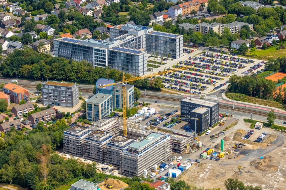 Luftaufnahme Bochum - Baustelle zum Neubau einer Mehrfamilienhaus-Wohnanlage 7 Stones im Ortsteil Wiemelhausen in Bochum im Bundesland Nordrhein-Westfalen, Deutschland