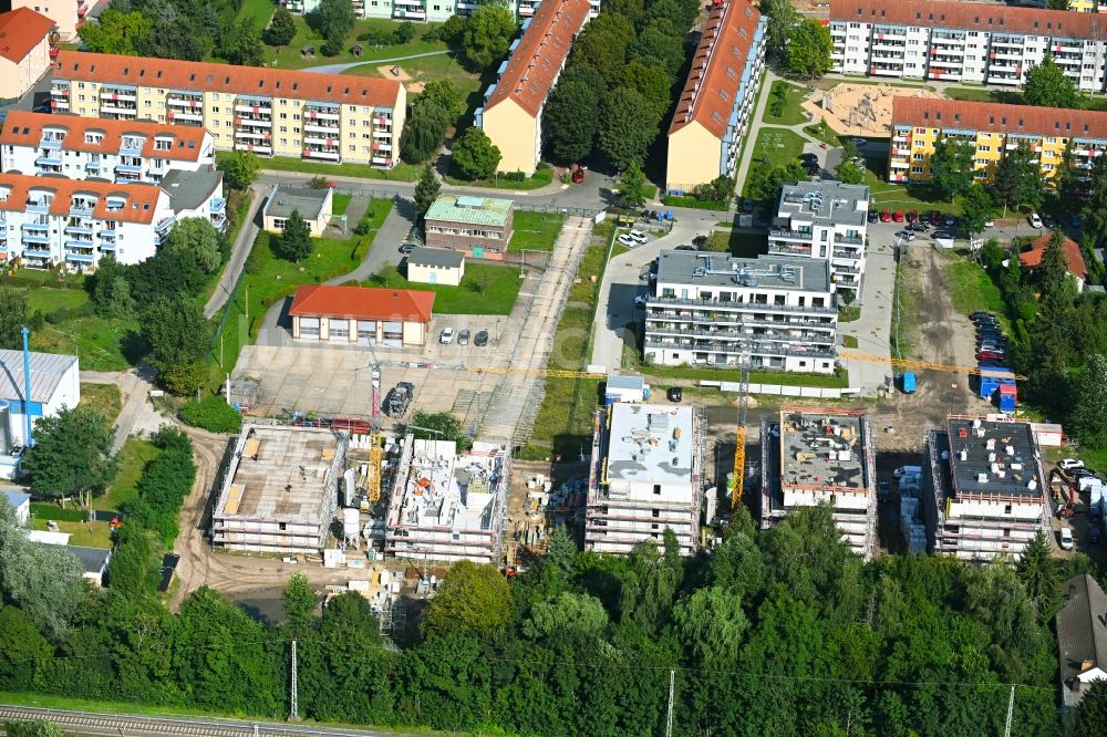Luftbild Bernau - Baustelle zum Neubau einer Mehrfamilienhaus-Wohnanlage An der Viehtrift in Bernau im Bundesland Brandenburg, Deutschland