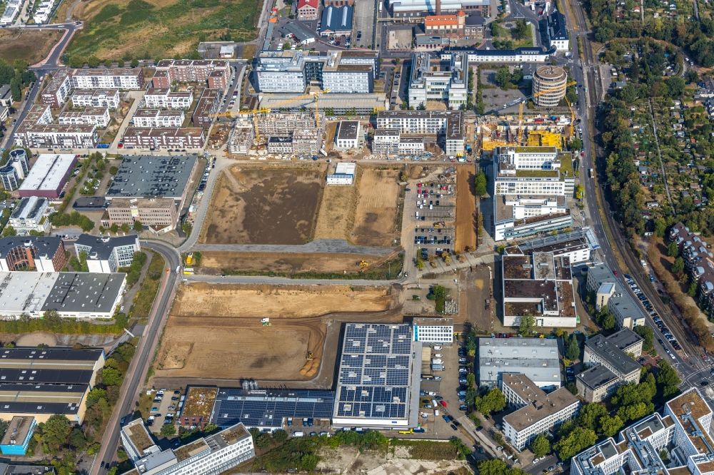 Luftbild Düsseldorf - Baustelle zum Neubau einer Mehrfamilienhaus-Wohnanlage Vierzig549 in Düsseldorf im Bundesland Nordrhein-Westfalen, Deutschland