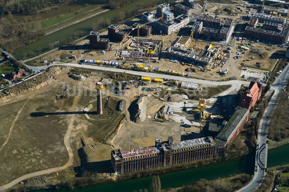 Luftbild Hannover - Baustelle zum Neubau einer Mehrfamilienhaus-Wohnanlage Wasserstadt Limmer in Hannover im Bundesland Niedersachsen, Deutschland