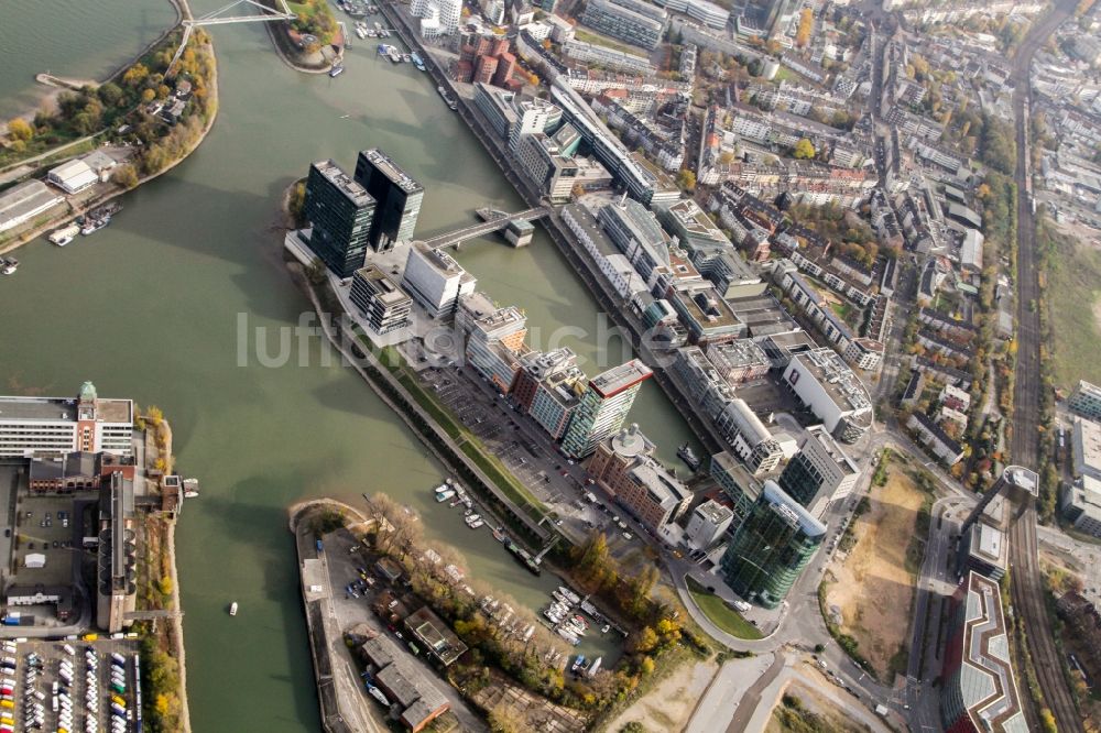 Luftbild Düsseldorf - Baustelle zum Neubau einer Mehrfamilienhaus-Wohnanlage Win Win der FRANKONIA Eurobau AG in Düsseldorf im Bundesland Nordrhein-Westfalen, Deutschland