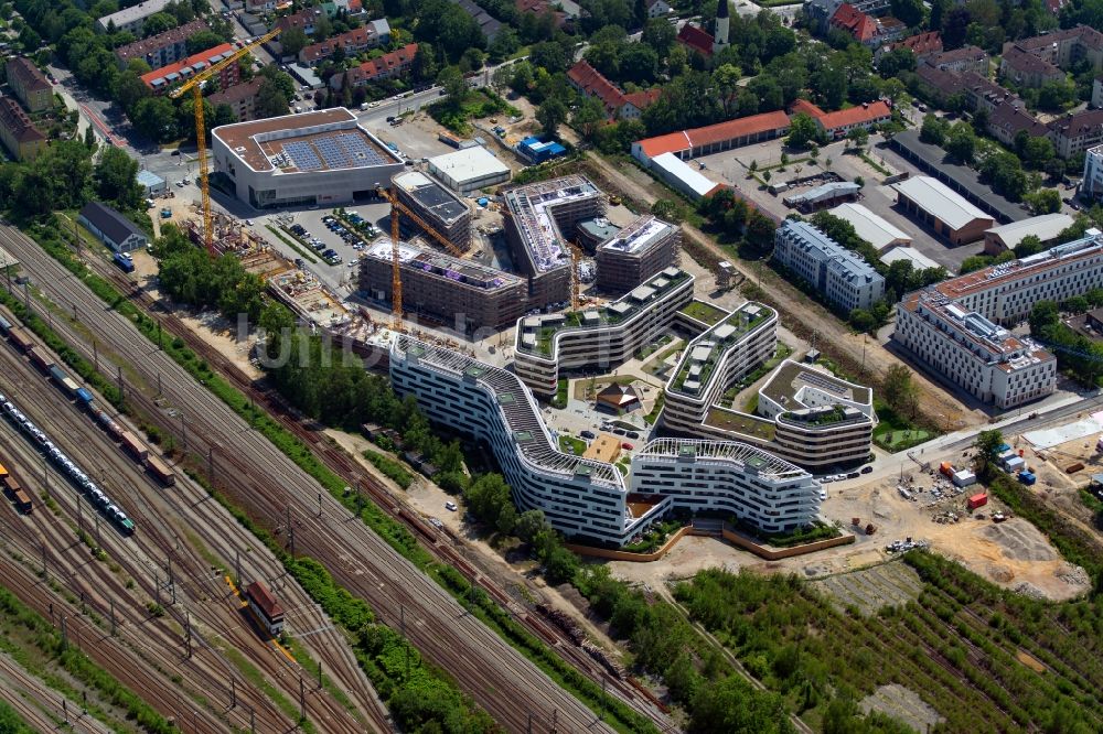 Luftbild München - Baustelle zum Neubau einer Mehrfamilienhaus-Wohnanlage Wohnanlage Baumkirchen Mitte in München im Bundesland Bayern, Deutschland