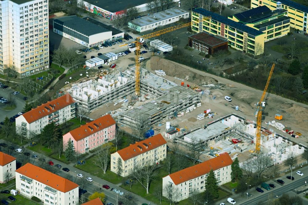 Luftbild Erfurt - Baustelle zum Neubau einer Mehrfamilienhaus-Wohnanlage WOHNEN AM BÜRGERPARK im Ortsteil Johannesplatz in Erfurt im Bundesland Thüringen, Deutschland