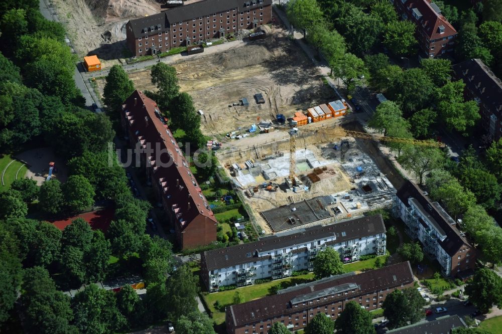 Hamburg von oben - Baustelle zum Neubau einer Mehrfamilienhaus-Wohnanlage Wohnhöfe Washingtonallee in Hamburg, Deutschland