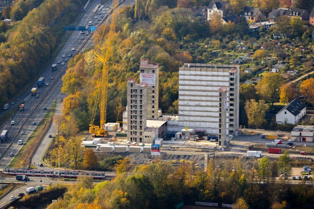Bochum von oben - Baustelle zum Neubau einer Mehrfamilienhaus-Wohnanlage Wohnquartier Seven Stones in Bochum im Bundesland Nordrhein-Westfalen, Deutschland