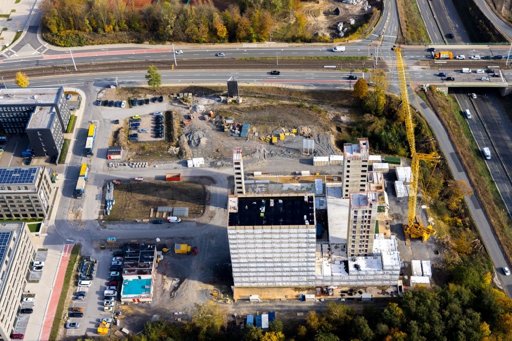 Luftaufnahme Bochum - Baustelle zum Neubau einer Mehrfamilienhaus-Wohnanlage Wohnquartier Seven Stones in Bochum im Bundesland Nordrhein-Westfalen, Deutschland