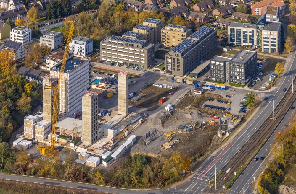 Luftbild Bochum - Baustelle zum Neubau einer Mehrfamilienhaus-Wohnanlage Wohnquartier Seven Stones in Bochum im Bundesland Nordrhein-Westfalen, Deutschland