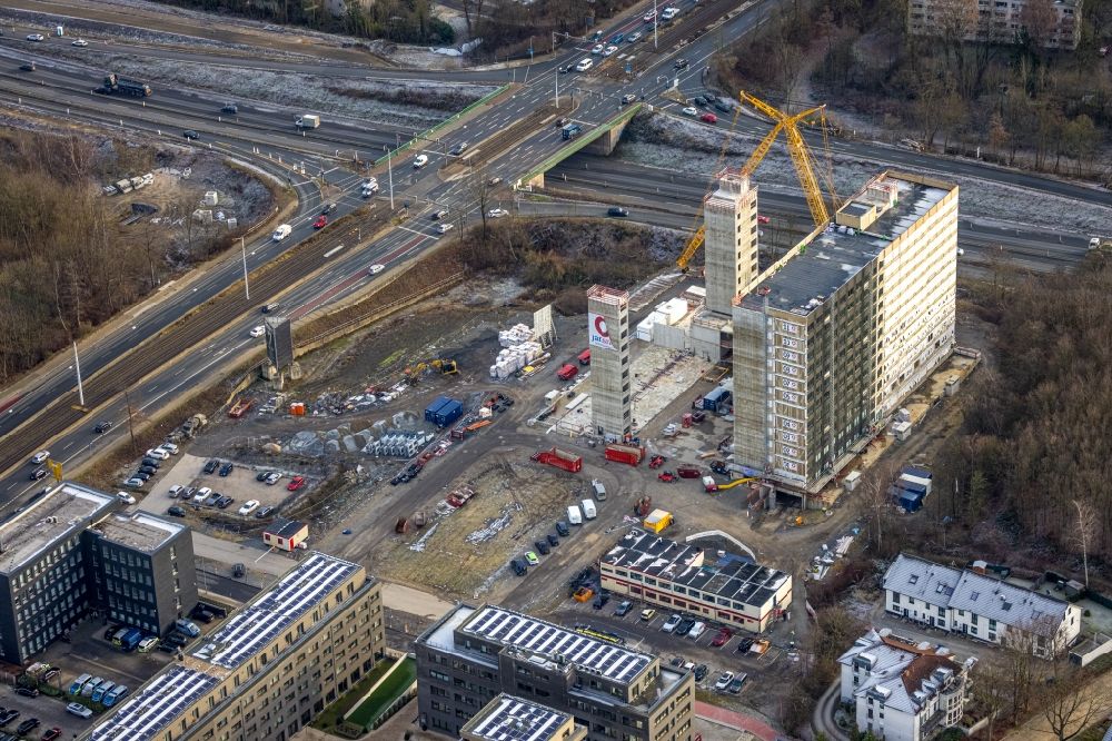 Luftaufnahme Bochum - Baustelle zum Neubau einer Mehrfamilienhaus-Wohnanlage Wohnquartier Seven Stones in Bochum im Bundesland Nordrhein-Westfalen, Deutschland