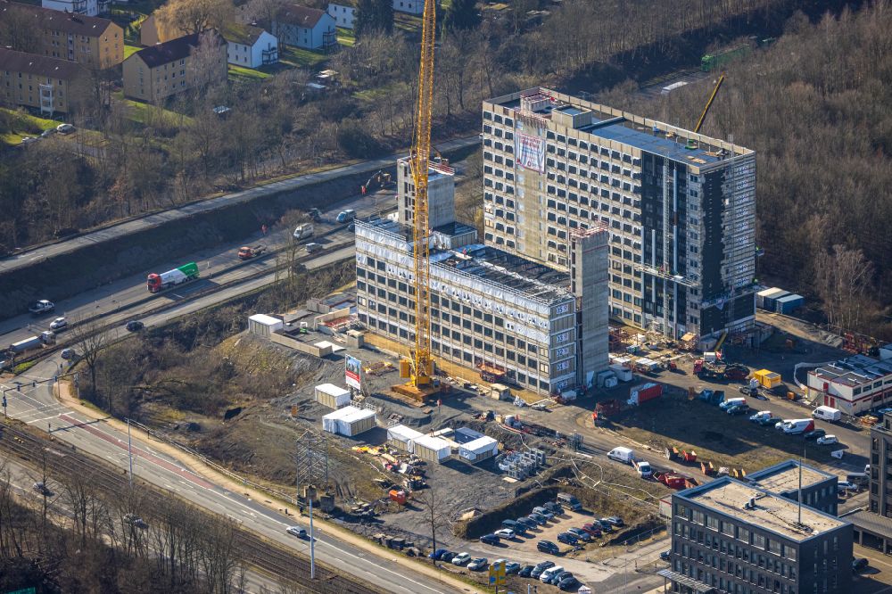 Bochum von oben - Baustelle zum Neubau einer Mehrfamilienhaus-Wohnanlage Wohnquartier Seven Stones in Bochum im Bundesland Nordrhein-Westfalen, Deutschland