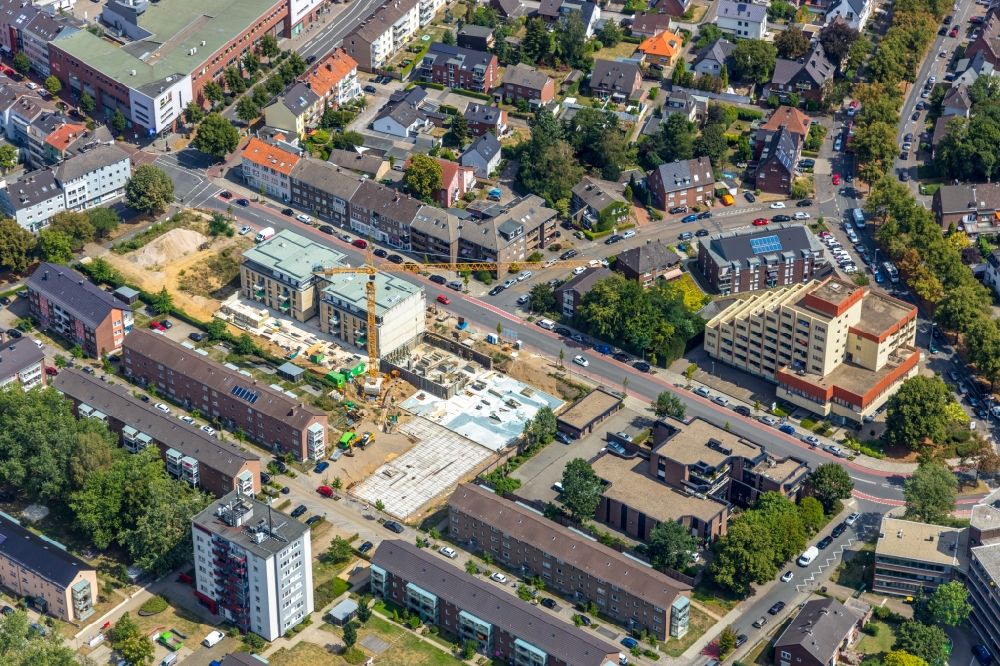 Wesel von oben - Baustelle zum Neubau einer Mehrfamilienhaus-Wohnanlage der Wohnungsbaugenossenschaft Wesel eG in Wesel im Bundesland Nordrhein-Westfalen, Deutschland