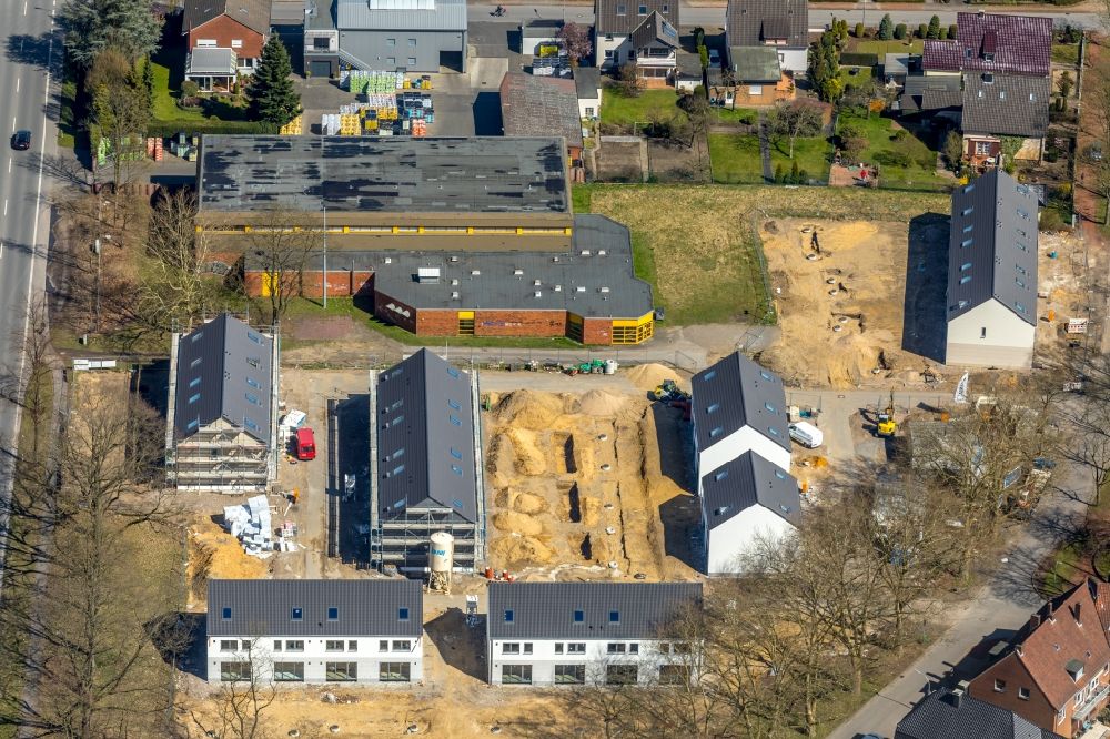 Luftbild Dorsten - Baustelle zum Neubau einer Mehrfamilienhaus-Wohnanlage zwischen Halterner Straße und Hellweg in Dorsten im Bundesland Nordrhein-Westfalen, Deutschland