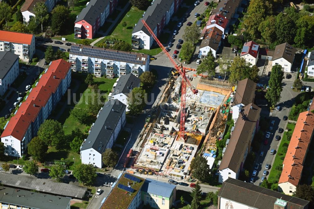 Luftbild Stuttgart - Baustelle zum Neubau einer Mehrfamilienhaus-Wohnhauses an der Murrhardter Straße im Ortsteil Rot in Stuttgart im Bundesland Baden-Württemberg, Deutschland