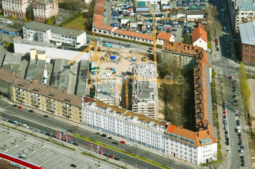 Luftaufnahme Berlin - Baustelle zum Neubau einer Mehrfamilienhaus-Wohnhauses im Ortsteil Schöneberg in Berlin, Deutschland