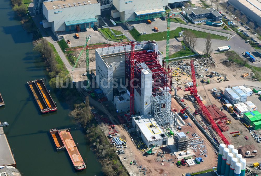 Luftbild Magdeburg - Baustelle zum Neubau des MHKW Rothensee in Magdeburg im Bundesland Sachsen-Anhalt, Deutschland