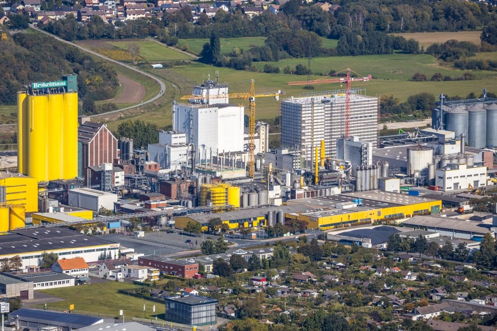 Luftbild Hamm - Baustelle zum Neubau eines Mühlenwerkes am Hammer Hafen im Ortsteil Heessen in Hamm im Bundesland Nordrhein-Westfalen, Deutschland