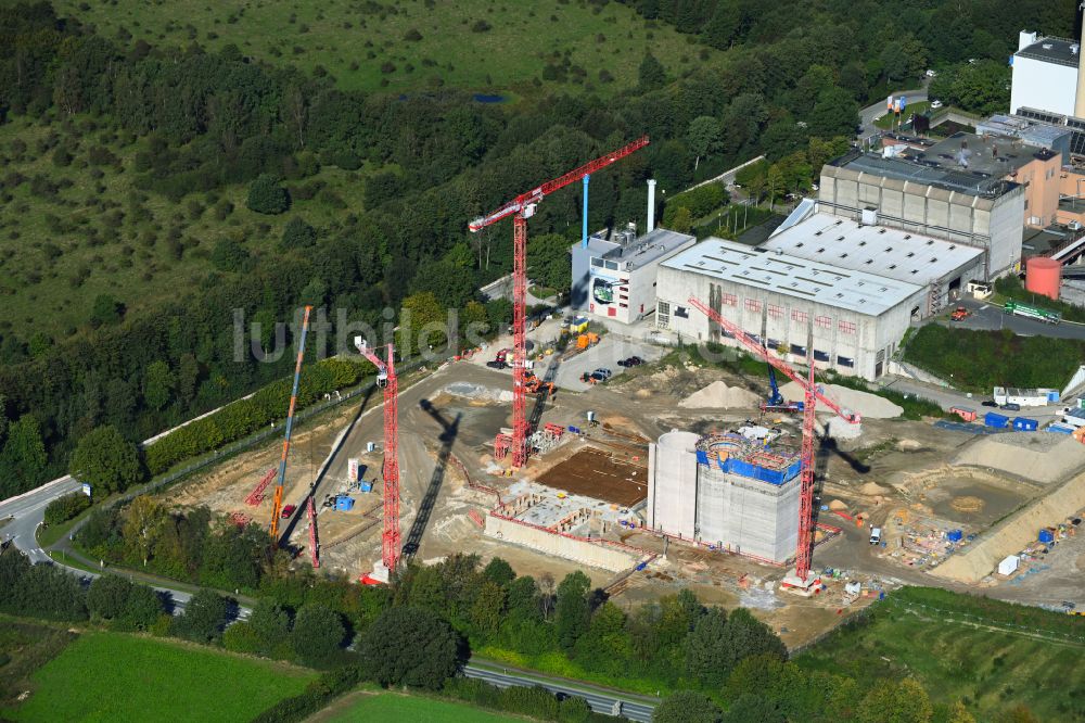 Luftbild Stapelfeld - Baustelle zum Neubau der Müllverbrennungsanlage mit Klärschlammverbrennung in Stapelfeld im Bundesland Schleswig-Holstein, Deutschland