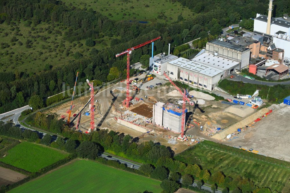 Luftaufnahme Stapelfeld - Baustelle zum Neubau der Müllverbrennungsanlage mit Klärschlammverbrennung in Stapelfeld im Bundesland Schleswig-Holstein, Deutschland