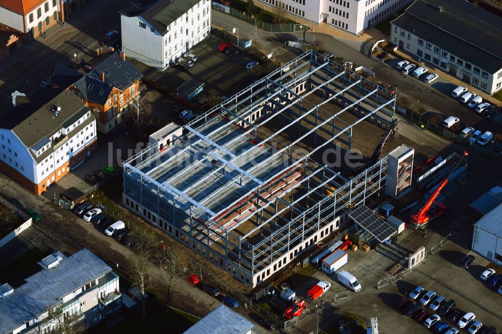 Luftaufnahme Bernau - Baustelle zum Neubau des Parkhauses in Bernau im Bundesland Brandenburg, Deutschland
