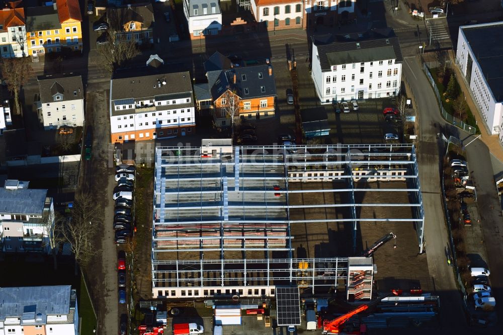 Luftbild Bernau - Baustelle zum Neubau des Parkhauses in Bernau im Bundesland Brandenburg, Deutschland