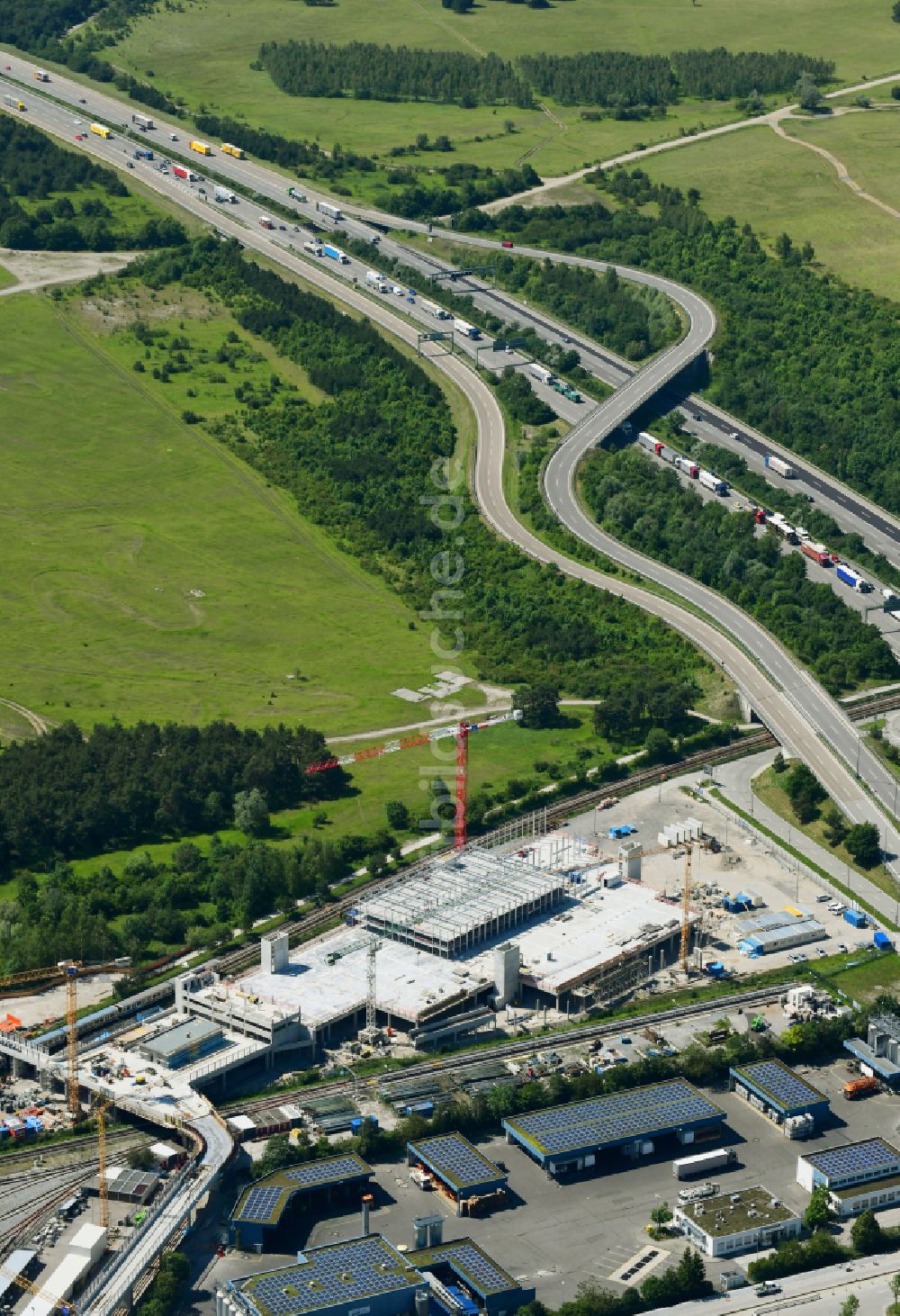 Luftbild München - Baustelle zum Neubau des Parkhauses im Ortsteil Freimann in München im Bundesland Bayern, Deutschland