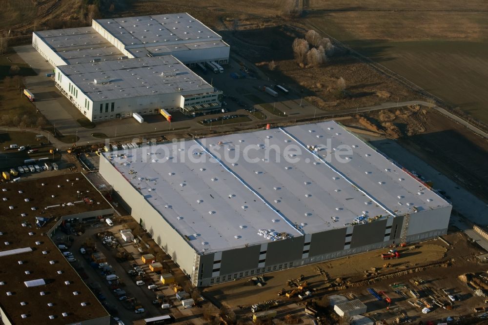 Luftbild Trebbin - Baustelle zum Neubau des Poco - Domäne- Zentrallager in Trebbin im Bundesland Brandenburg