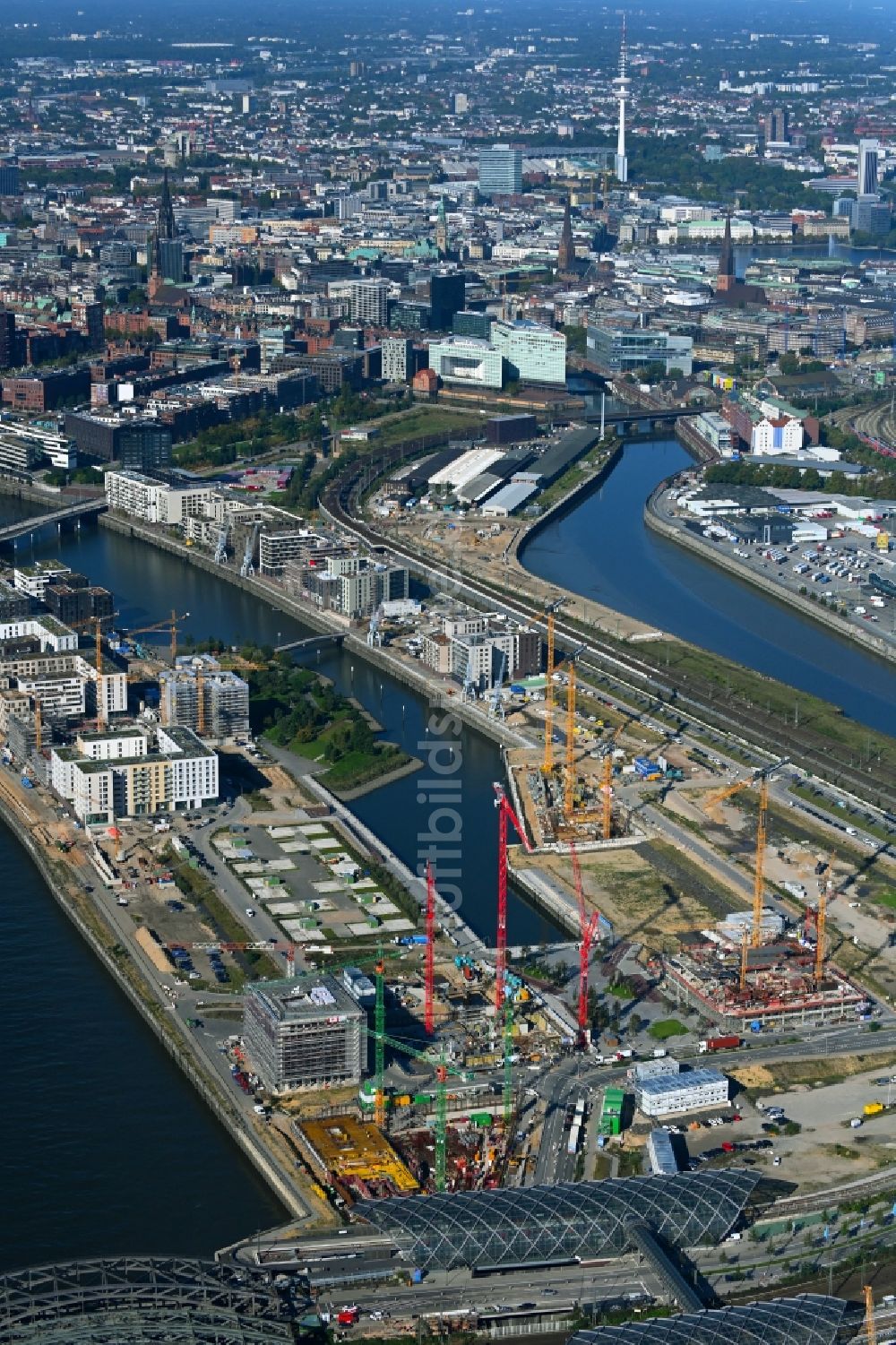 Luftbild Hamburg - Baustelle zum Neubau des Präventionszentrum von BGW und VBG im Ortsteil HafenCity in Hamburg, Deutschland