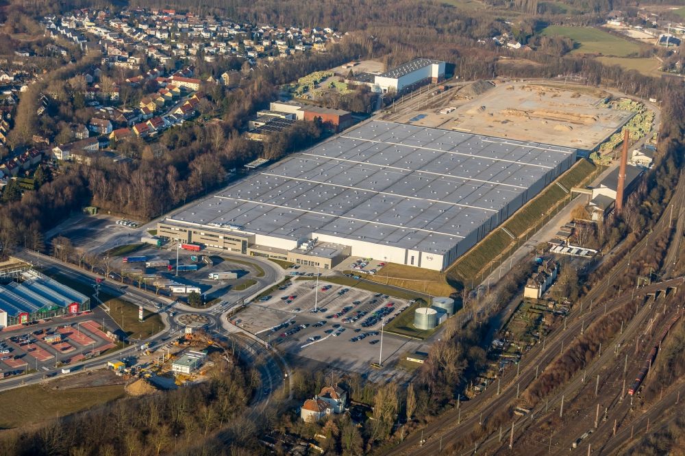 Luftbild Bochum - Baustelle zum Neubau von Produktions- und Logistik- Hallen am OPEL Werk II und III in Langendreer in Bochum im Bundesland Nordrhein-Westfalen