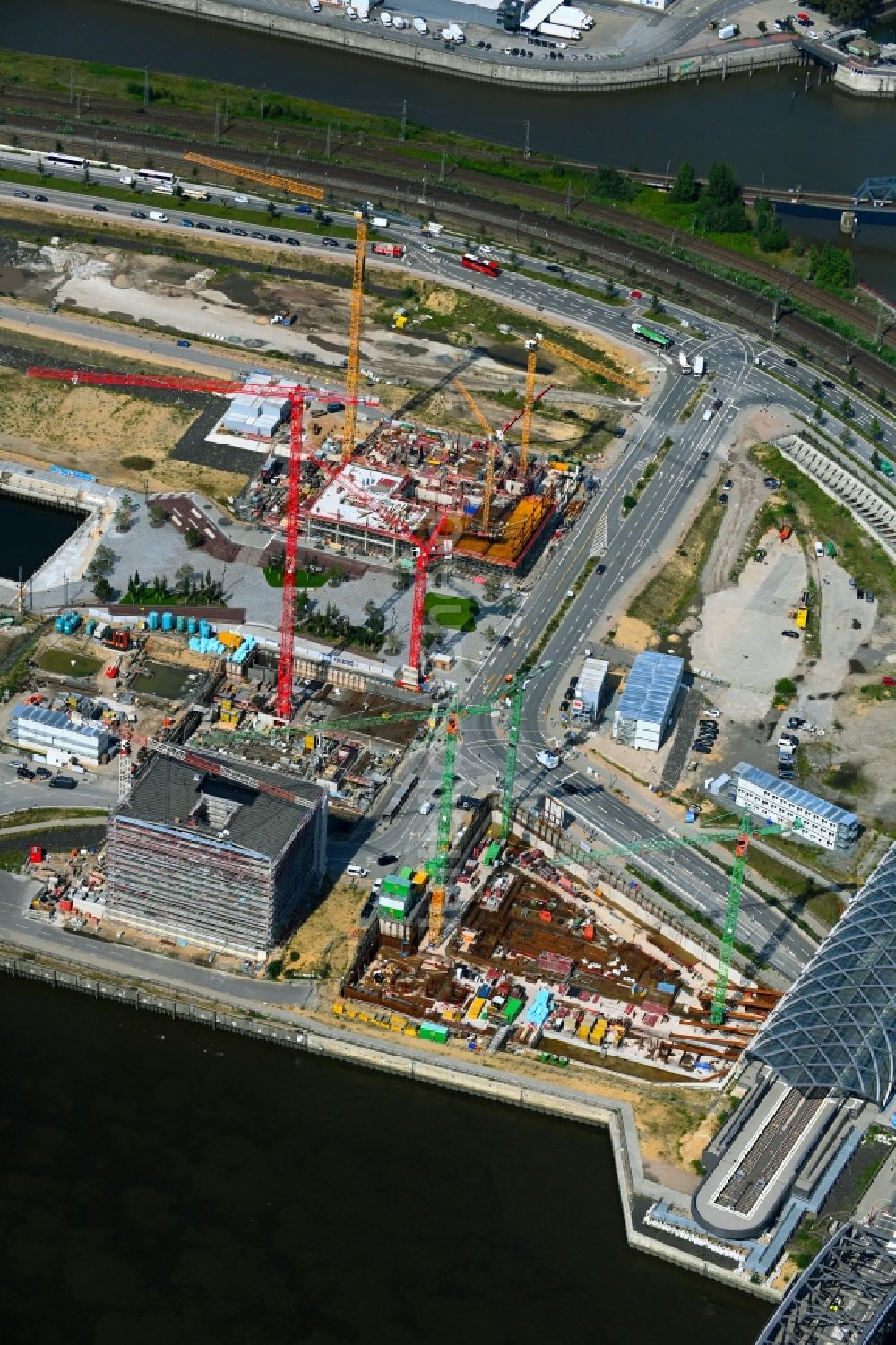 Hamburg aus der Vogelperspektive: Baustelle zum Neubau des Präventionszentrum von BGW und VBG im Ortsteil HafenCity in Hamburg, Deutschland