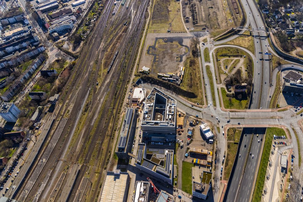 Luftbild Duisburg - Baustelle zum Neubau Quartier 1 der Duisburger Freiheit an der Wuhanstraße in Duisburg im Bundesland Nordrhein-Westfalen