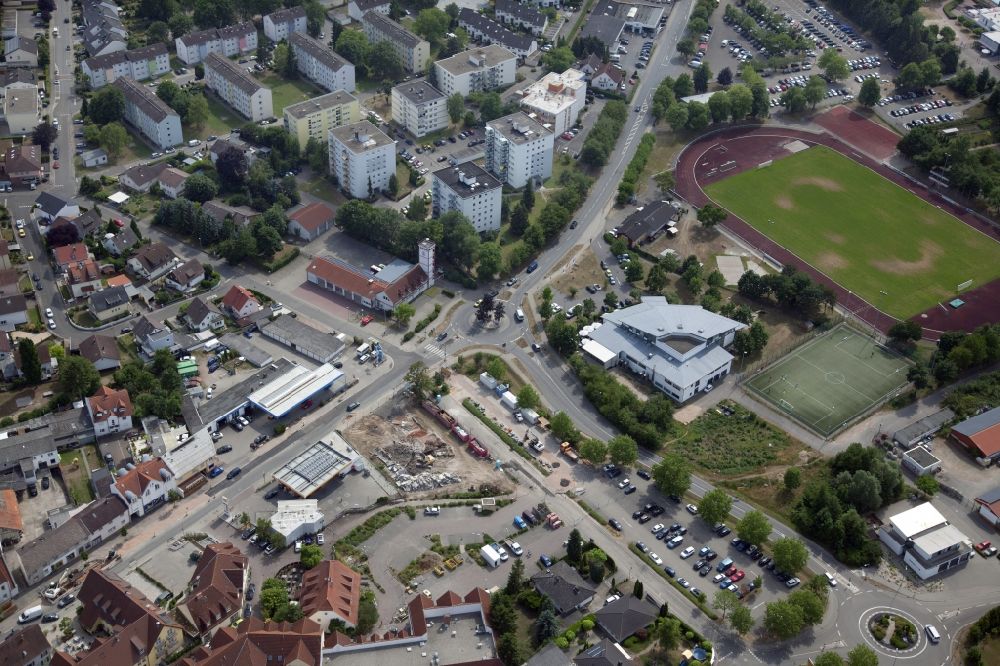 Nieder-Olm von oben - Baustelle zum Neubau eines REWE-Einkaufsmarktes in Nieder-Olm im Bundesland Rheinland-Pfalz, Deutschland