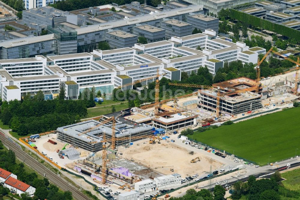 Luftbild Unterföhring - Baustelle zum Neubau des Schulcampus in Unterföhring im Bundesland Bayern, Deutschland