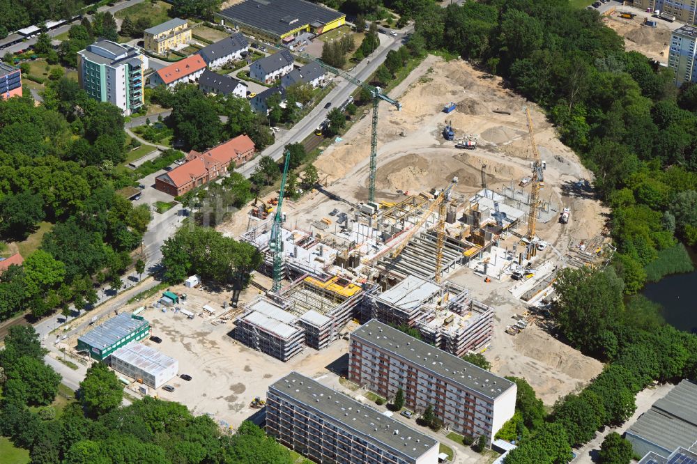 Berlin aus der Vogelperspektive: Baustelle zum Neubau des Schulgebäudes an der Allee der Kosmonauten in Berlin, Deutschland