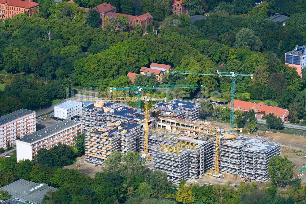 Berlin aus der Vogelperspektive: Baustelle zum Neubau des Schulgebäudes an der Allee der Kosmonauten in Berlin, Deutschland
