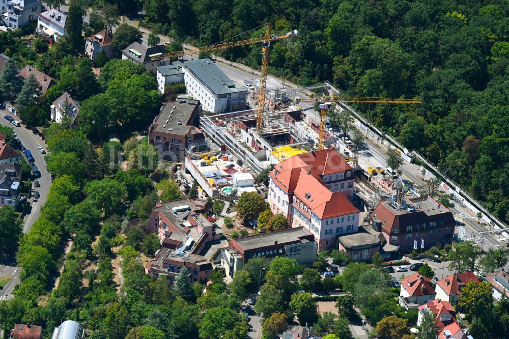 Stuttgart von oben - Baustelle zum Neubau des Schulgebäudes auf dem Campus Kräherwald in Stuttgart im Bundesland Baden-Württemberg, Deutschland
