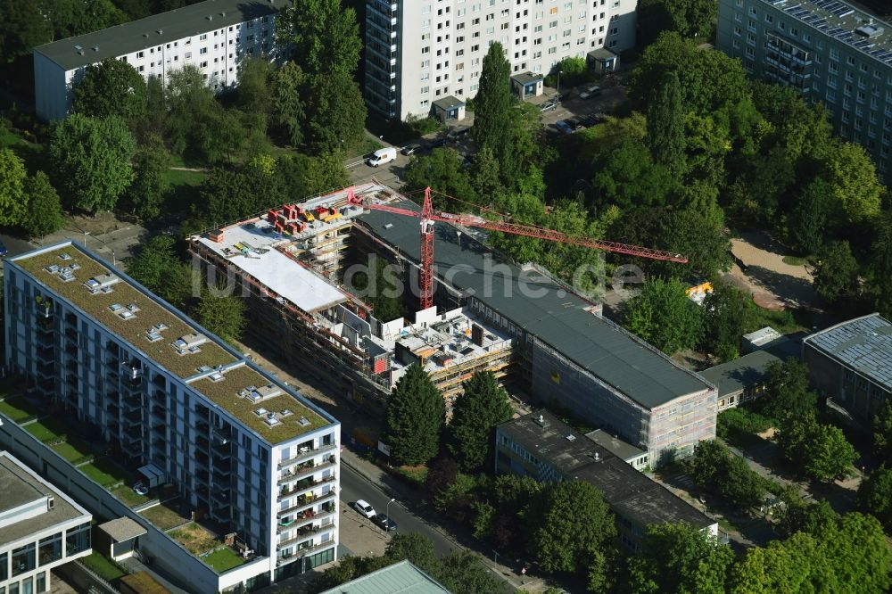 Luftbild Berlin - Baustelle zum Neubau des Schulgebäudes der Charlotte-Pfeffer-Schule im Ortsteil Mitte in Berlin, Deutschland