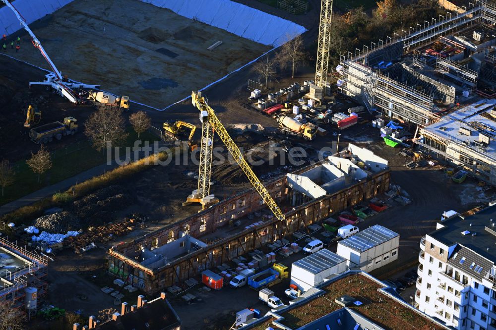 Luftaufnahme Leipzig - Baustelle zum Neubau des Schulgebäudes einer Grundschule in Leipzig im Bundesland Sachsen, Deutschland