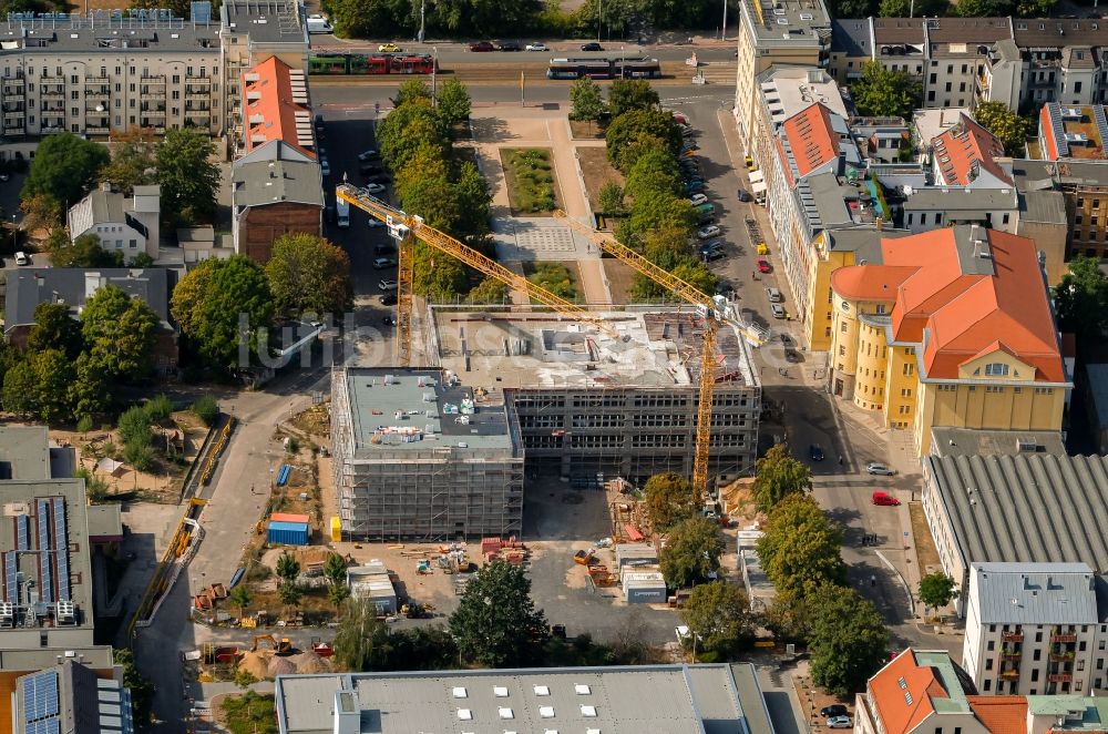 Luftaufnahme Leipzig - Baustelle zum Neubau des Schulgebäudes an der Jablonowskistraße in Leipzig im Bundesland Sachsen, Deutschland