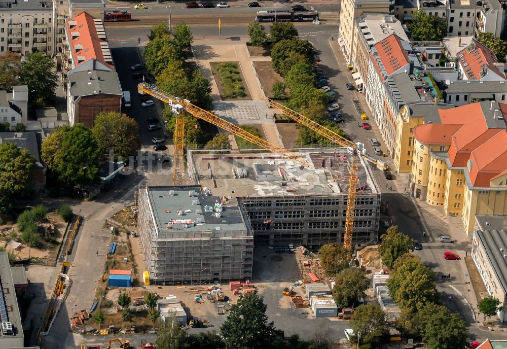 Leipzig von oben - Baustelle zum Neubau des Schulgebäudes an der Jablonowskistraße in Leipzig im Bundesland Sachsen, Deutschland