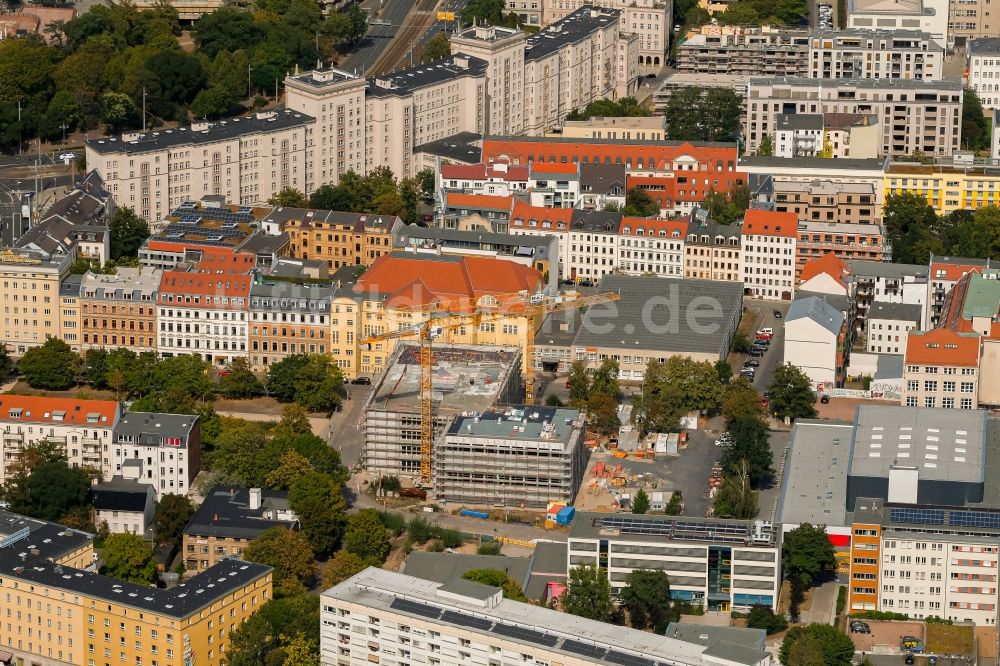 Leipzig von oben - Baustelle zum Neubau des Schulgebäudes an der Jablonowskistraße in Leipzig im Bundesland Sachsen, Deutschland