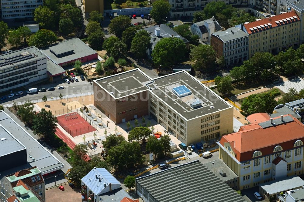 Luftbild Leipzig - Baustelle zum Neubau des Schulgebäudes an der Jablonowskistraße in Leipzig im Bundesland Sachsen, Deutschland