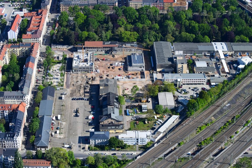 Luftbild Dresden - Baustelle zum Neubau des Schulgebäudes an der Lößnitzstraße in Dresden im Bundesland Sachsen, Deutschland