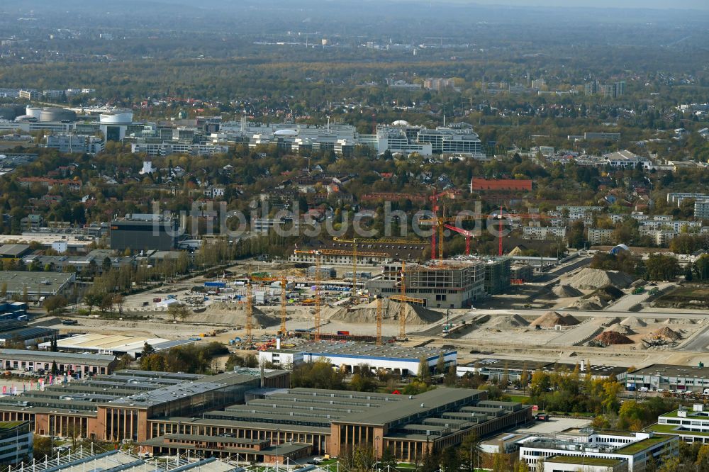 München von oben - Baustelle zum Neubau des Schulgebäudes in München im Bundesland Bayern, Deutschland