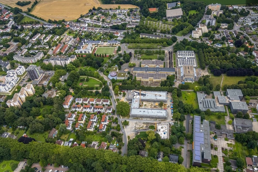 Luftbild Unna - Baustelle zum Neubau des Schulgebäudes mit Weiterbildungszentrum im Ortsteil Alte Heide in Unna im Bundesland Nordrhein-Westfalen, Deutschland